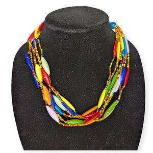 Multicolor Rainbow Beaded Necklace with Lobster Claw Clasp